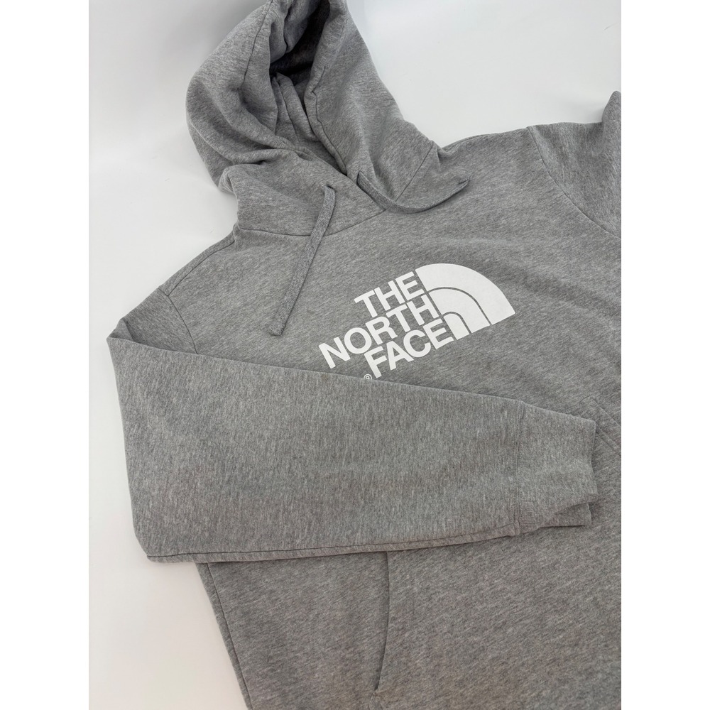 The North Face Mens Half Dome Pullover Hoodie Heather Grey White Logo Large